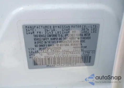 2018 Nissan Sentra S from USA, damaged, VIN 3N1AB7AP5JY329029